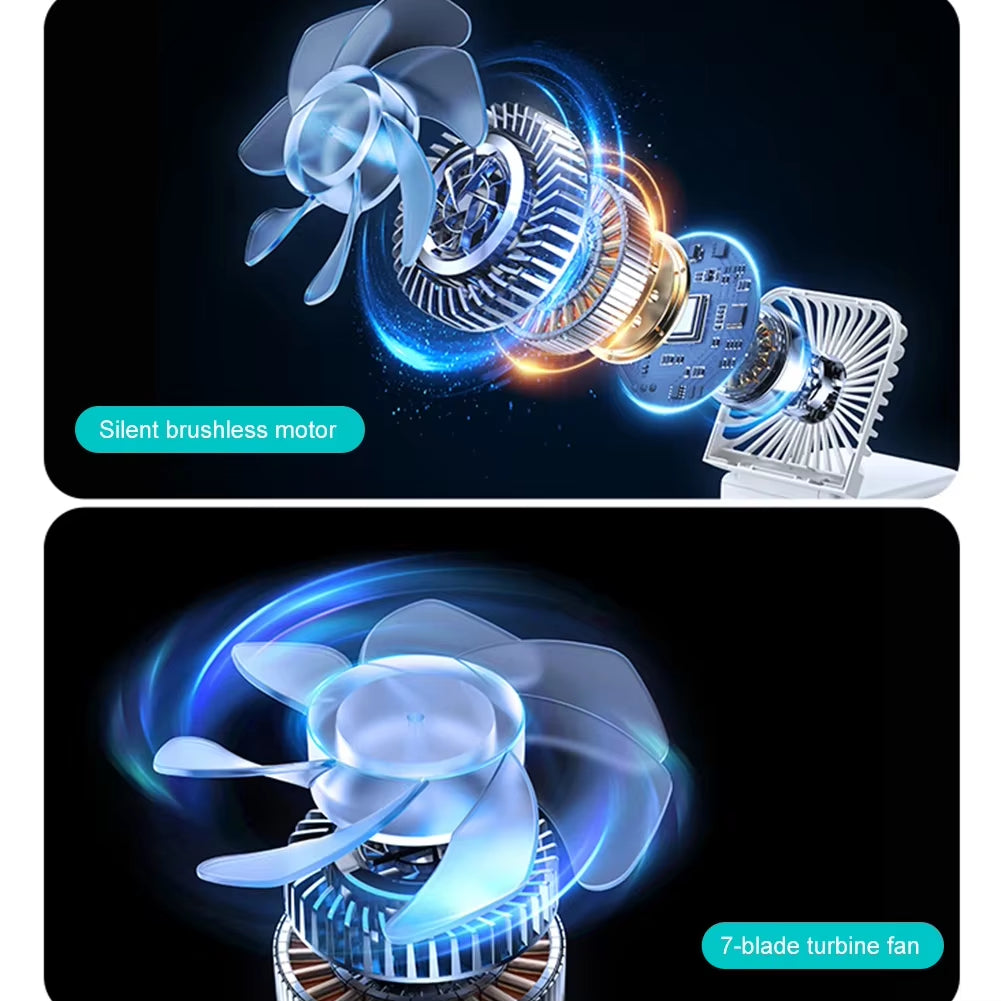 3-in-1 Portable Handheld Fan with Mirror, Power Bank & Neck Strap – USB Rechargeable Foldable Fan for Travel, Office & Home