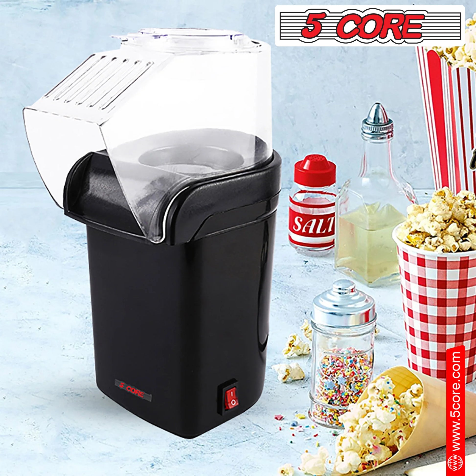 5 Core Hot Air Popcorn Machine – 16 Cup Mini Electric Popper | Oil-Free Healthy Snack Maker