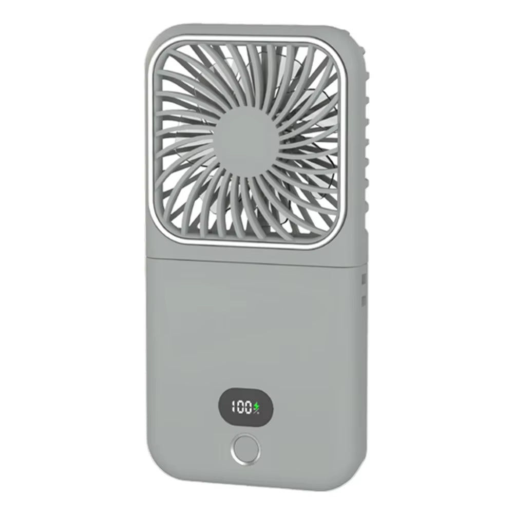 3-in-1 Portable Handheld Fan with Mirror, Power Bank & Neck Strap – USB Rechargeable Foldable Fan for Travel, Office & Home