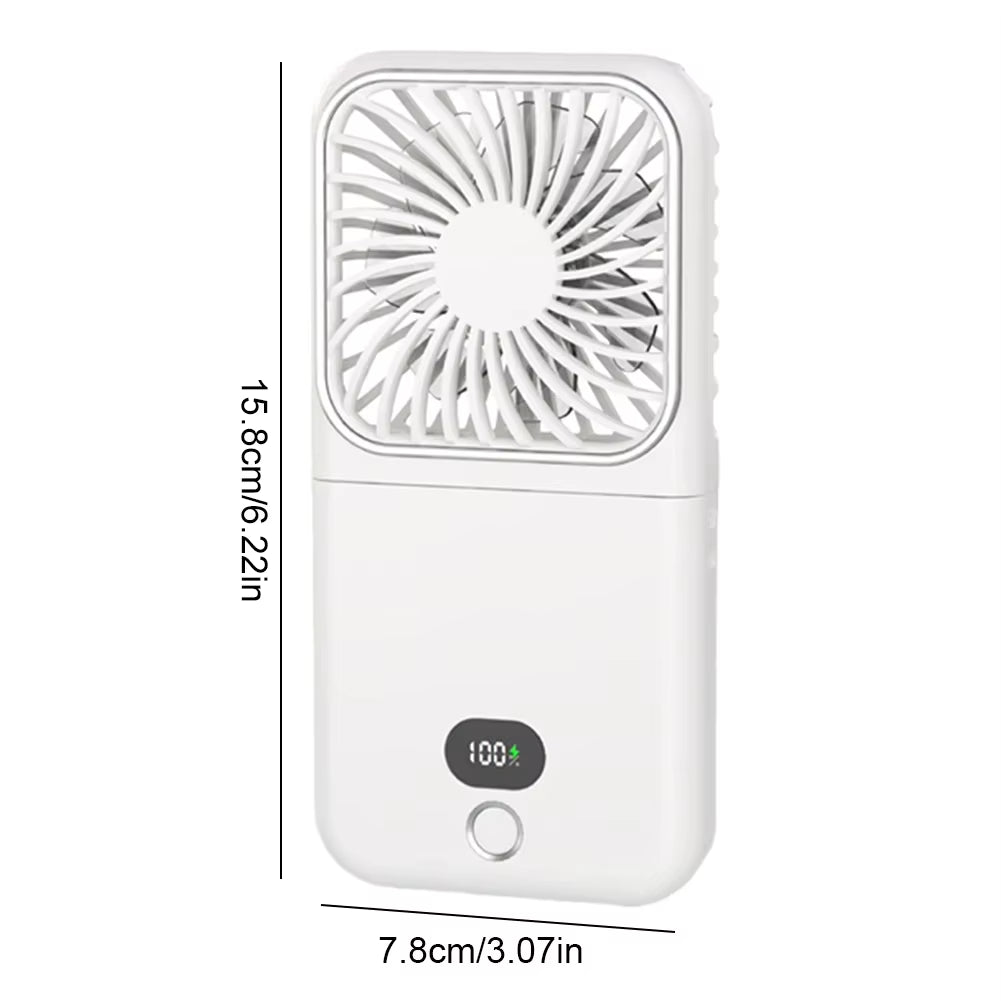 3-in-1 Portable Handheld Fan with Mirror, Power Bank & Neck Strap – USB Rechargeable Foldable Fan for Travel, Office & Home