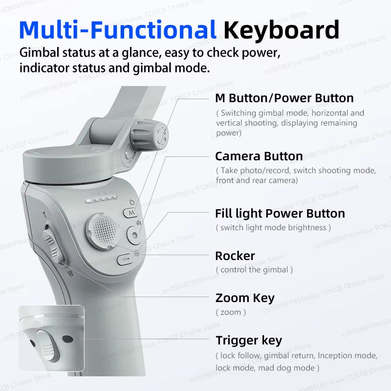 FlexShot – Three-Axis Foldable Gimbal Stabilizer with Fill Light & Tripod