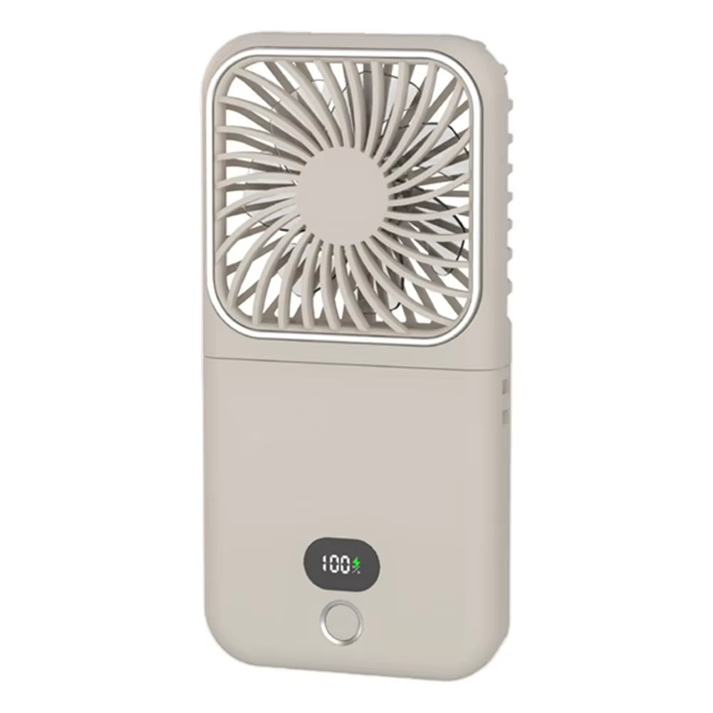 3-in-1 Portable Handheld Fan with Mirror, Power Bank & Neck Strap – USB Rechargeable Foldable Fan for Travel, Office & Home
