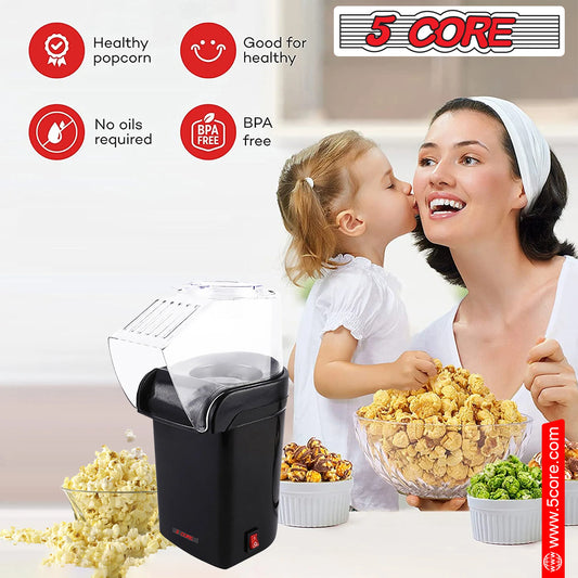 5 Core Hot Air Popcorn Machine – 16 Cup Mini Electric Popper | Oil-Free Healthy Snack Maker